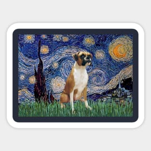 Starry Night (Van Gogh) Adapted to Feature a Boxer (natural ears) Sticker
